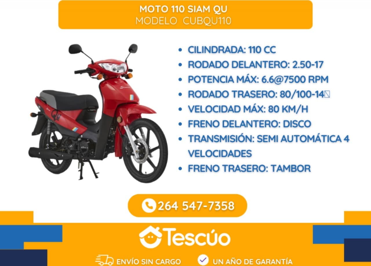 Moto 110 Siam Qu - Envíos Sin Cargo -credito Solo Con Dni