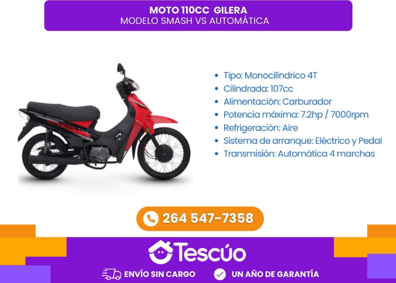 Moto 110cc Gilera Smash Vs Automatica- Credito Solo Con Dni -envíos Sin Cargo