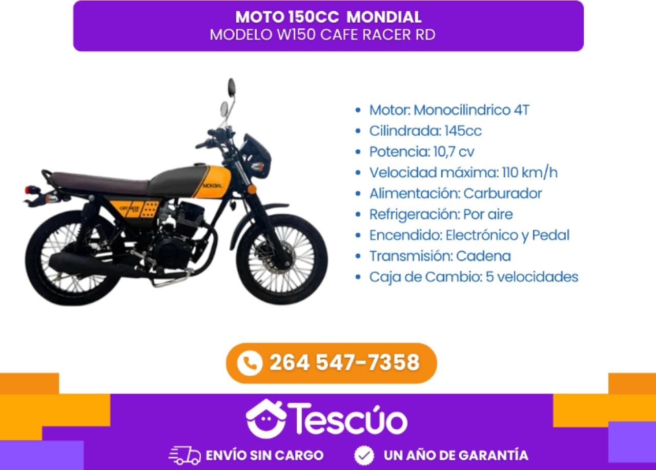 Moto 110cc Mondial W150 Cafe Racer Rd - Envio Gratis- Credito Solo Con Dni
