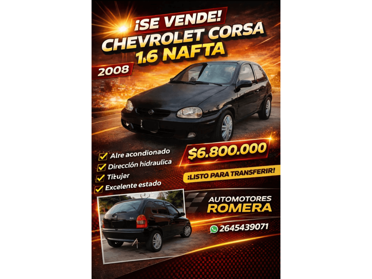 🔰 Chevrolet Corsa 1.6 Nafta (2008) Aire / Dirección - Titular ‼️