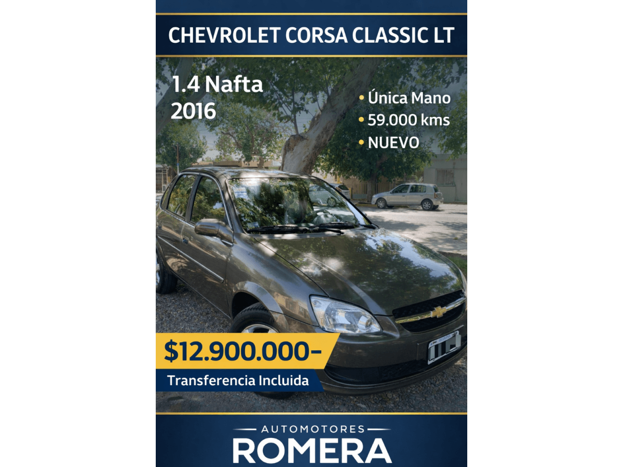 🔰 Chevrolet Corsa Classic Lt 1.4 Nafta (2016) - 59.000 Kms - única Mano ‼️