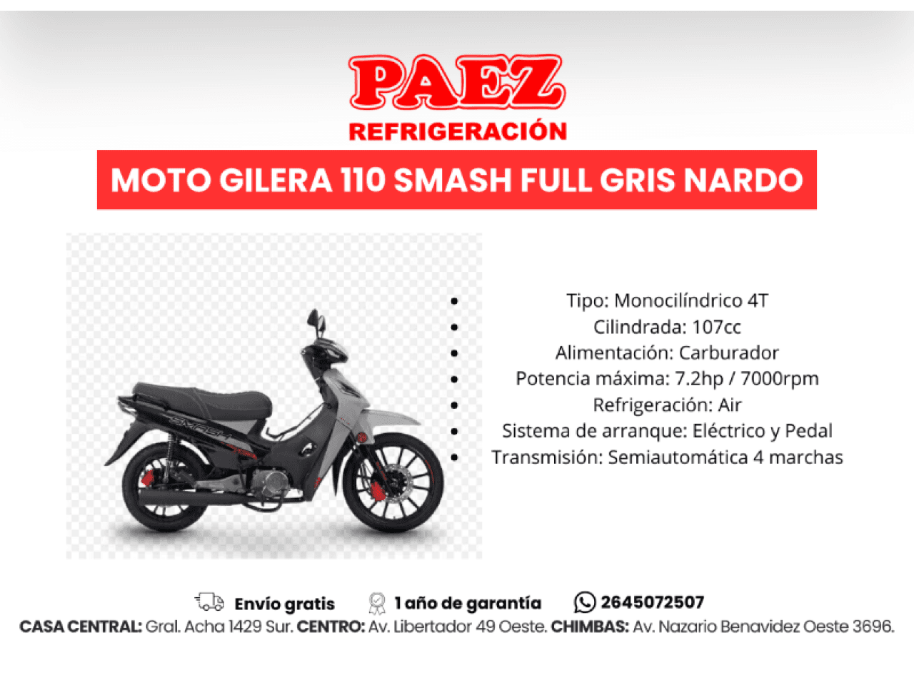 Moto Gilera 110 Smash Full Gris Nardo