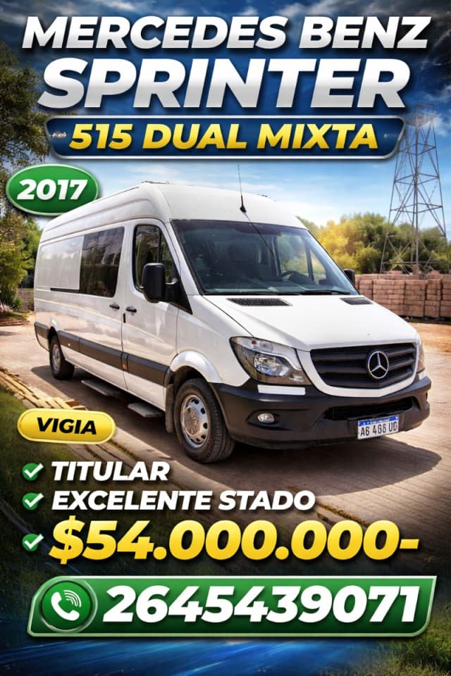 🚐 Mercedes Benz Sprinter 515 Mixta (2017) - Titular ‼️