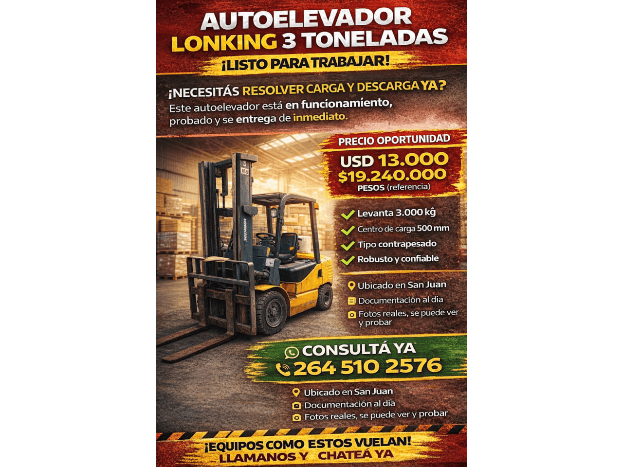 Autoelevador Lonking 3 Toneladas  Listo Para Trabajar