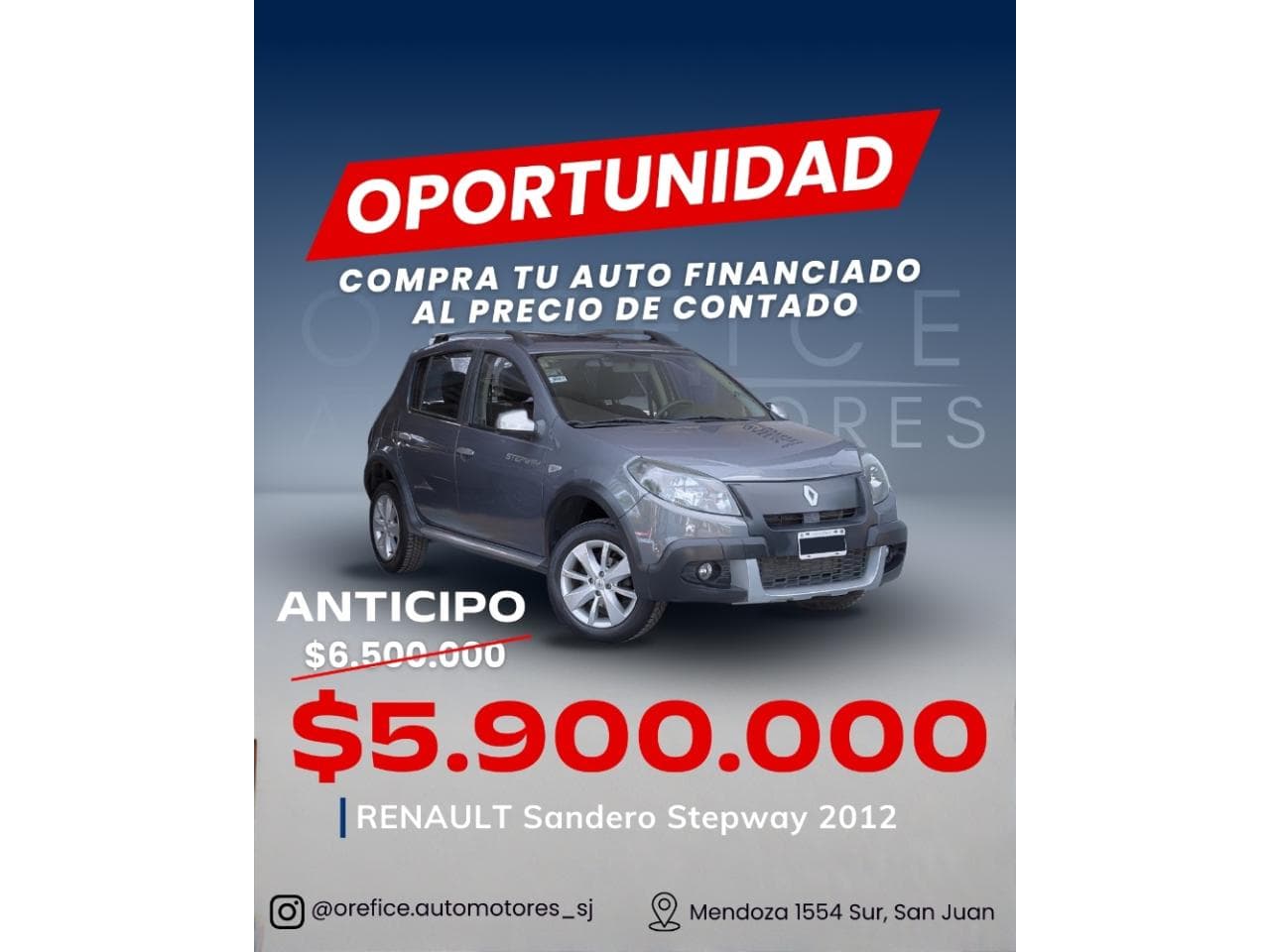 Renault Sandero Stepway 1.6 Confort 2012 - Anticipo $5.900.000 Y Resto Financiado
