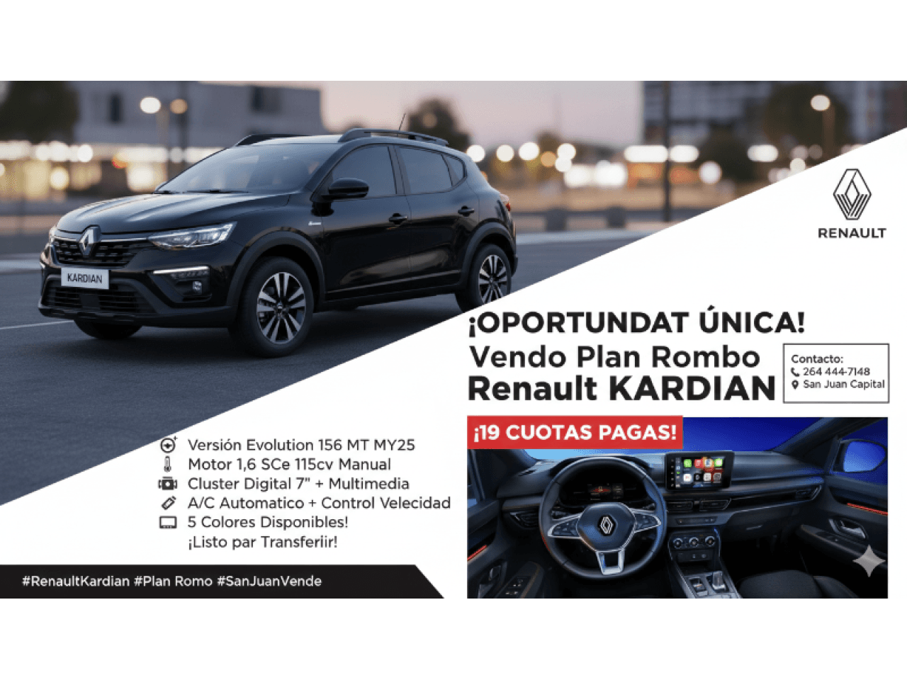 🚗 Oportunidad: Vendo Plan Rombo Renault Kardian 🚗 Versión: Evolution 156 Mt My25 (nuevo Modelo) ¡subite Al Suv