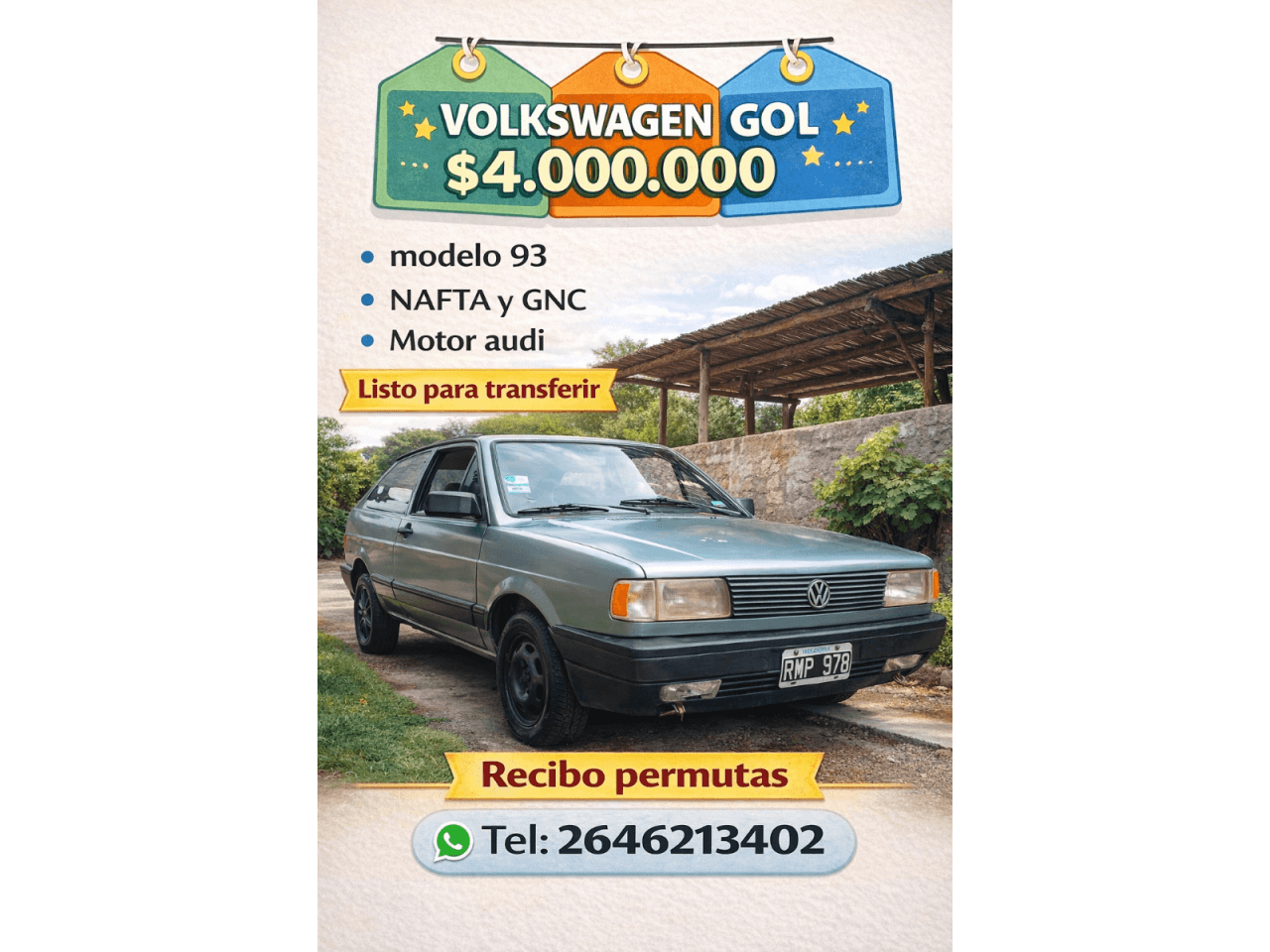 Hermoso Volkswagen Gol M9d 1993 Nafta Y Gnc Listo Para Transferir
